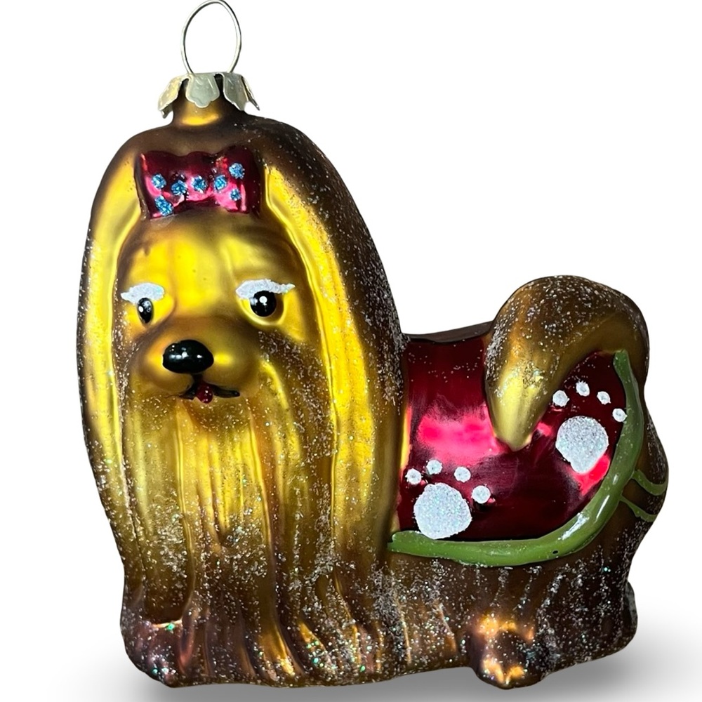 Shih-Tzu Paw Print Sweater Glass Ornament- Christmas Holiday